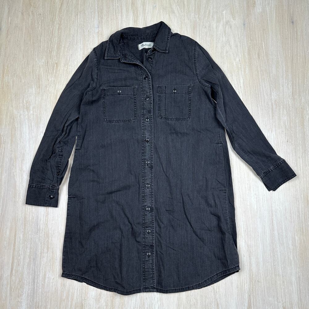 Madewell Black Wash Long Sleeve Button Down Casual Denim Shirt Dress XXS 2XS